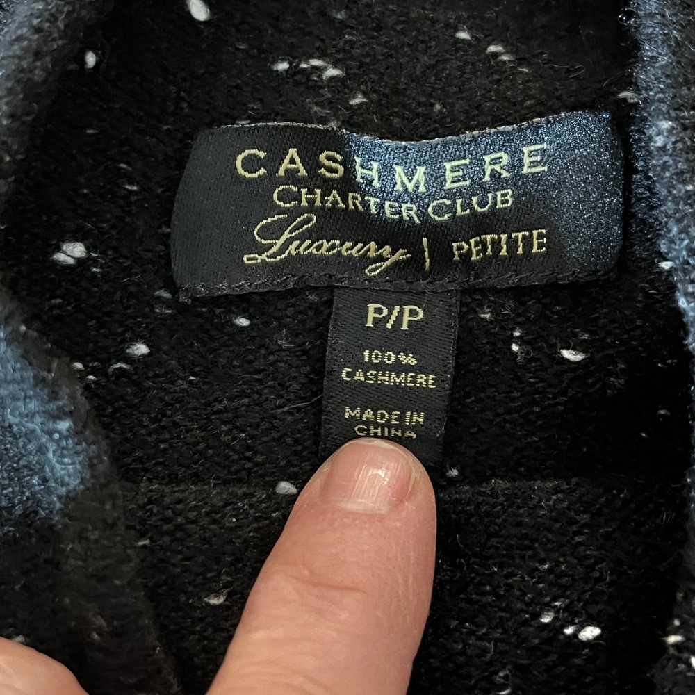 Charter Club Luxury Cashmere Mock‎ Neck Sweater Petite Black Roll Neck Old Money - Picture 3 of 8